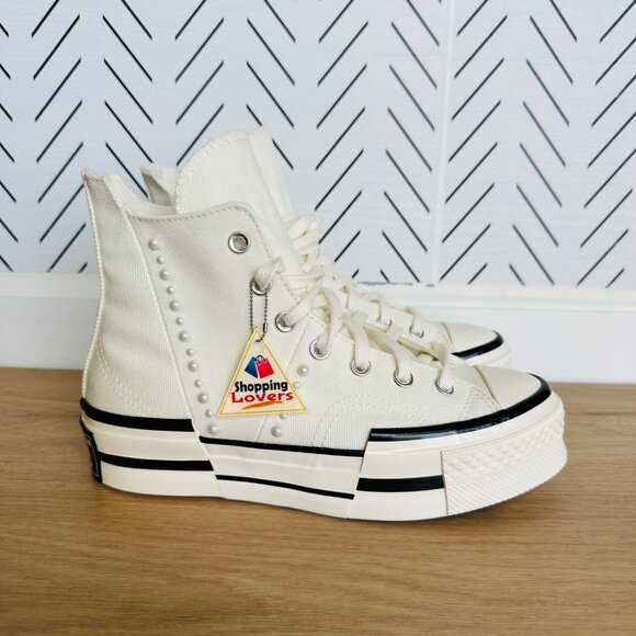 ❤️❤️CONVERSE Chuck 70 Plus Gems Rhinestones Pearls Sz 7 Mens Shoes Cream A10287C
